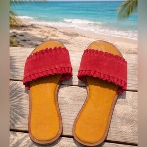 Elegant Red Suede Slide Sandals